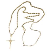 Corrente Tijolinho Lagosta com Pingente cruz fio palito