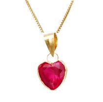 Corrente Veneziana 45cm Com Coração Zircônia Vermelha Feminino em Ouro 18k