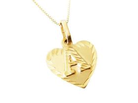 Corrente Veneziana 45cm com Pingente Coração Letra Feminino em Ouro 18k
