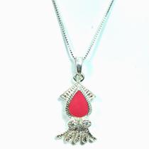 Corrente Veneziana 45cm Lula Rosa Pedra Prata Legitima 925 Corrente Veneziana 45cm Lula Rosa Pedra Prata Legitima 925