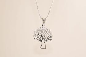 Corrente Veneziana 50cm + Árvore da Vida - Banhada a Prata