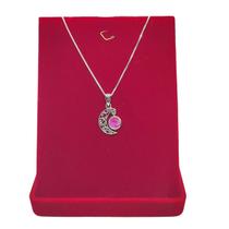 Corrente Veneziana 50cm Pingente Lua Pedra Rosa Prata 925 Corrente Veneziana 50cm Pingente Lua Pedra Rosa Prata 925