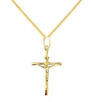 Corrente Veneziana 60cm Com Pingente Crucifixo Masculino 1.7 grama em Ouro 18k