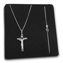 Corrente Veneziana 70 cm Pingente Crucifixo Cruz Prata 925