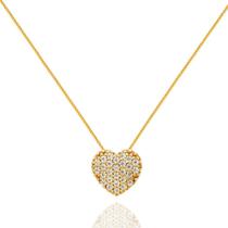 Corrente Veneziana Com Pingente Coração Zircônias Ouro 18k 50 cm