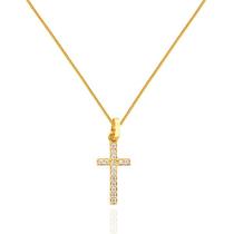 Corrente Veneziana Com Pingente Cruz Crucifixo Zircônias Ouro 18k
