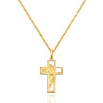 Corrente Veneziana Com Pingente Cruz Face Cristo Ouro 18k 40 cm