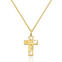 Corrente Veneziana Com Pingente Cruz Face Cristo Ouro 18k