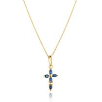 Corrente Veneziana Com Pingente Cruz Mini Zircônias Azul Ouro 18k 40 cm