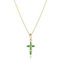 Corrente Veneziana Com Pingente Cruz Mini Zircônias Verde Ouro 18k 50 cm