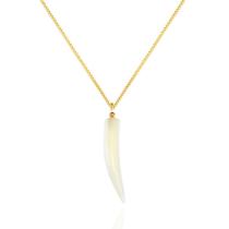 Corrente Veneziana Com Pingente Madrepérola Dente Ouro 18k 60 cm Corrente Veneziana Com Pingente Madrepérola Dente Ouro 18k 60 cm