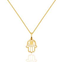 Corrente Veneziana Com Pingente Mão De Fátima Hamsa Ouro 18k 45 cm