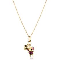 Corrente Veneziana Com Pingente Menina Rubis Ouro 18k