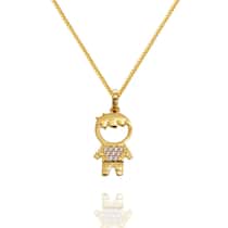 Corrente Veneziana Com Pingente Menino Zircônias Ouro 18k 40 cm Corrente Veneziana Com Pingente Menino Zircônias Ouro 18k 40 cm