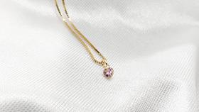 Corrente Veneziana e Pingente Zircônia Rosa 3mm Ouro 18k.