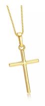 Corrente Veneziana fininha Com Cruz Palito banhada a ouro Aço Inox colar com 60 cm