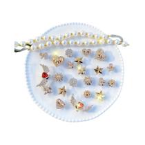 Correntes De Pérolas Em Forma De Coração Vermelho Com Laços De Strass Dourados E Fivelas De Estrela