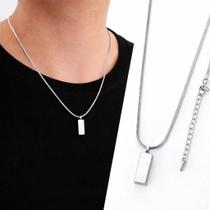 Correntinha Colar Aço Inoxidável Masculino Feminino Pingente Retangular Antialérgico Não Enferruja