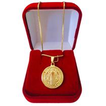Correntinha Feminina com Pingente Medalha de São Bento Folheada Ouro 18k - Dinis Joias