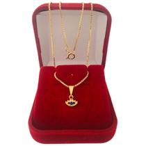 Correntinha Feminina com Pingente Medalha Olho Grego Zircônia Folheada a Ouro 18k
