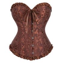 Corset Corpete Corselet Espartilho Floral Marrom M641