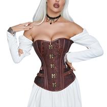 Corset Corpete Corselet Espartilho Modela Cintura Melhora Postura Medieval Country Floral Marrom M49