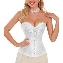 Corset Corpete Corselet Reduz e Modela Cintura Valoriza Busto Linha Casual Floral Branco M13