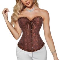 Corset Corpete Corselet Reduz e Modela Cintura Valoriza Busto Linha Casual Floral Marrom M641