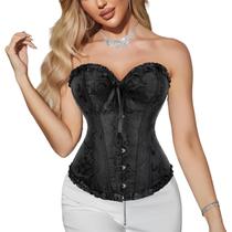 Corset Corpete Corselet Reduz e Modela Cintura Valoriza Busto Linha Casual Floral Preto M79