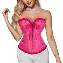 Corset Corpete Corselet Reduz e Modela Cintura Valoriza Busto Linha Casual Floral Rosa Pink M605