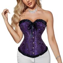 Corset Corpete Corselet Reduz e Modela Cintura Valoriza Busto Linha Casual Floral Roxo M996