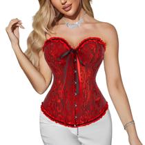 Corset Corpete Corselet Reduz e Modela Cintura Valoriza Busto Linha Casual Floral Vermelho Bordô M404