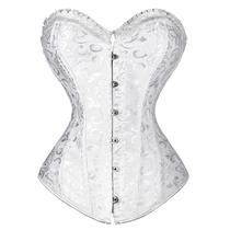 Corset Corpete Espartilho Overbust Redutor Modela Cintura Barbatana Aço Branco