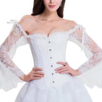 Corset Corselet Blusa Modeladora Manga Comprida Renda Linha Clássica Branco M447