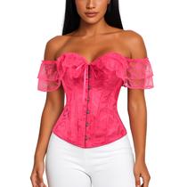 Corset Corselet Blusa Modeladora Manga Curta Renda Floral Linha Casual Cores M416