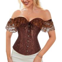 Corset Corselet Blusa Modeladora Manga Curta Renda Floral Linha Casual Cores M759