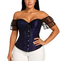 Corset Corselet Blusa Modeladora Manga Curta Renda Floral Linha Casual Roxo M377