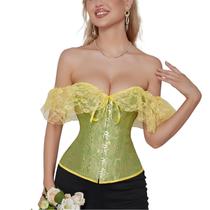 Corset Corselet Blusa Modeladora Manga Curta Renda Floral Linha Casual Verde Esmeralda M690