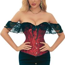Corset Corselet Blusa Modeladora Manga Curta Renda Floral Linha Casual Vermelho Escuro M613