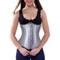 Corset Corselet Cinta Modeladora Redutora Delineadora Underbust Acetinado Cinza Claro M966