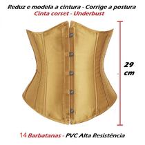 Corset Corselet Cinta Modeladora Redutora Delineadora Underbust Acetinado Dourado M671