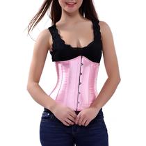 Corset Corselet Cinta Modeladora Redutora Delineadora Underbust Acetinado Rosa Claro M373