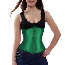 Corset Corselet Cinta Modeladora Redutora Delineadora Underbust Acetinado Verde M527