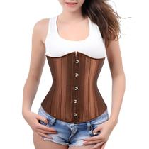 Corset Corselet Cinta Modeladora Redutora Underbust Acetinado Barbatana Aço Marrom M669