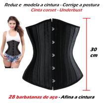 Corset Corselet Cinta Modeladora Redutora Underbust Acetinado Barbatana Aço Preto M436