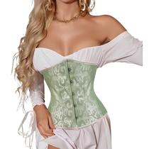 Corset Corselet Cinta Modeladora Redutora Underbust Linha Floral Verde Claro M968