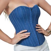 Corset Corselet Espartilho Modela Cintura Jeans Linha Casual Azul M715