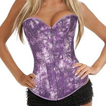 Corset Corselet Espartilho Modela Cintura Melhora Postura Lilás Estampado M513