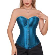Corset Corselet Espartilho Modelador Acetinado Linha Casual Tam 36 a 56 Azul Aço M400
