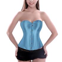 Corset Corselet Espartilho Modelador Acetinado Linha Casual Tam 36 a 56 Azul Capri M643